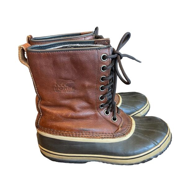 SOREL Premium Leather Winter Insulated Duck Boots Rubber Bottom Men’s Size 9 - Picture 2 of 11